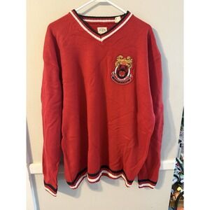 Vintage‎ Y2K PJ Mark Red V Neck Sweater Patch Embroidered Mens Size L